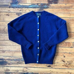 Vintage Preswick & Moore Shetland Wool Cardigan Sweater Navy Blue Scotland 34